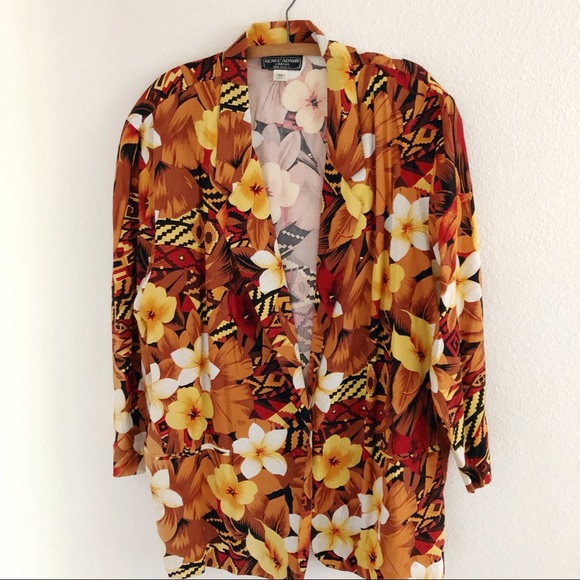 Vintage Jackets & Blazers - Vintage Hawaiian blazer gold Rayon lightweight 1X